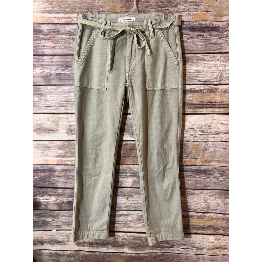 Lucky Brand Mid Rise Utility Straight Leg Pants Women 0 25 Olive Green Belted - Picture 6 of 13